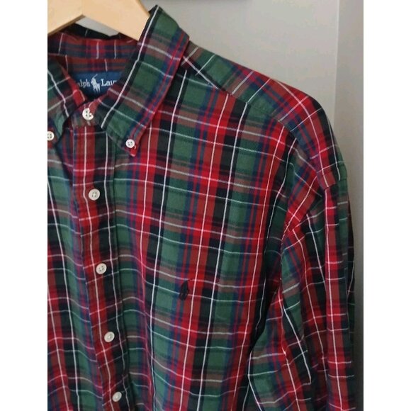 Ralph Lauren Blake Button Down Shirt Size Large Red Green Plaid Holiday Academia - Picture 3 of 9